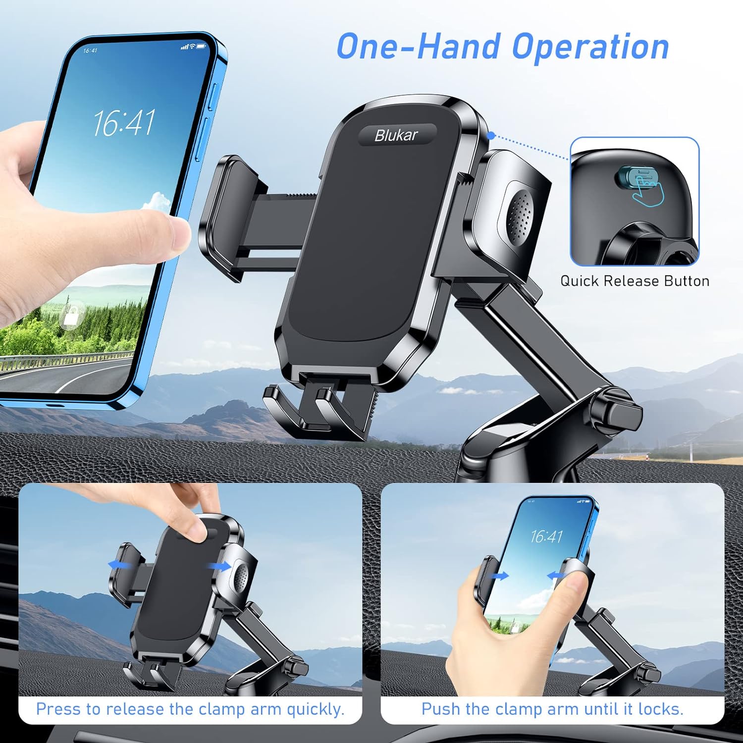 Blukar Adjustable One Button Release Strong Sticky Gel Pad Car Phone Holder