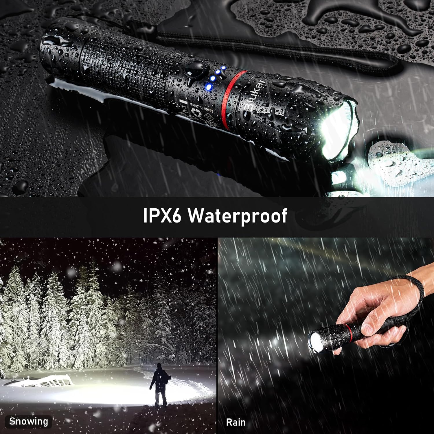 Blukar Waterproof Lightweight Mini Handheld LED Torch Rechargeable with Adjustable Focus & 5 Modes