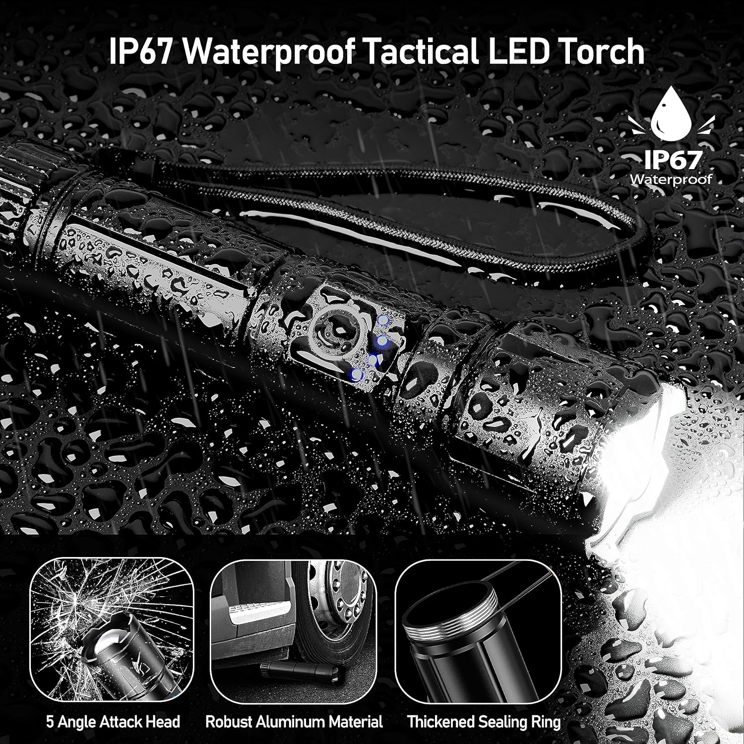 Blukar IP67 Waterproof Adjustable Focus Handheld LED Torch (20000L)
